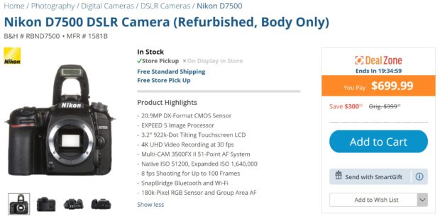 Today Only – Refurbished Nikon D7500 for $699 at B&H Photo Video !